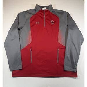 Under Armour OU Sooners 2XL ColdGear Quarter Zip Pullover Gray Red